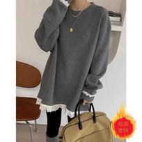 Loose and  Velvet Lace Casual Mid-length Long-sleeved T-shirt Women's Base Shirt Top S