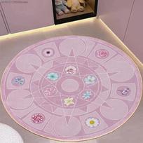 Home Aesthetic Round Bedroom Bedside Pink Carpet Guest Room Princess Floral Floor Cushion Luxury Home Carpet Decoration 60X60CM(2X2FT