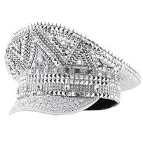 Bejeweled Hat Heavy Crystal Captain Hat Versatile for Men Women Dancer Comedian 1 sidabras