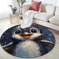 Snowing Penguin,Round Area Rug,Carpet Rug for Living Room Bedroom Sofa Playroom Decor,Non-slip Floor Mat 80cmx80cm