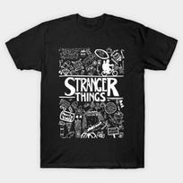 Men Black Print T-shirt Stranger Things No-Cut Transfer Paper Print Cotton Tshirt S juoda