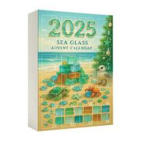 Jūros stiklo Kalėdų eglutės Advento kalendorius 2025 m. 24 dienos Švenčių skaičiavimas su mini jūros stiklo papuošalais Vandenyno tema Kalėdų eglutės dekoras A