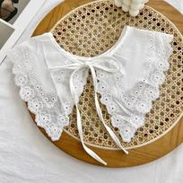 Korean Women White Cotton Fake Collar Shawl Wrap Hollow Out Floral Fish Scales Necklace Scarf Embroidery Short Poncho Dropship for daily use