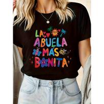 Unisex  La Abuela Más Bonita  Spanish Grandma Graphic Tee Summer Vacation Casual Top S juoda