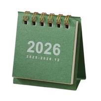 2026 Mini Stalinis Kalendorius 2026 m. saus.-2026 m. gruod. 12 Mėnesių Planuotojas Mažas Stovas Atlenkiamas Kalendorius su Dviguba Vieline Spirale Namų Biurui 1pc žalia