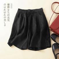 Women's Japanese Style Linen Blend Lace Decor Knee Length Shorts M