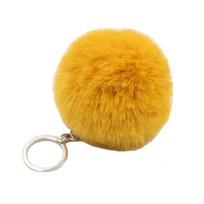 Colorful Pompoms Keychains Fluffy Plush Ball Faux Fur Keyring for Women Girl Hat Shoes Jewelry Bag Charms Accessories geltona