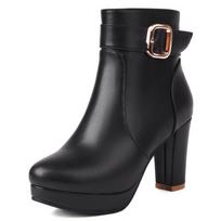 Platforminiai Ankle Boots Moterims Ruduo Žiema Aukštakulniai Sagtis Raudoni Juodi Trumpi Batai Elegantiški Šokių vakarėlio Batai Dideli Dydžiai 34 juoda