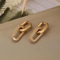 Trendy Double Hoop Oval Ear Cuff with Full Crystals Unique Fashion Earrings for Women auksas