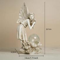 Dreamy Garden Flower Fairy Angel Girl Resin Crafts Touching Hair Outdoor Garden Ornament Battery free
