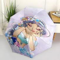Princess Jasmine, Fantasy Themed Automatic Opening and Closing Umbrella, Brightly Colored 8-rib Portable Umbrella, Suitable for Men and Women, A Perfe