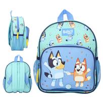Bluey Best Friends Fun Kids Backpack, Rucksack with Zipper Pocket Mesh Side Pockets Adjustable Straps, 23x29x10cm, Blue Mint Navy Yellow