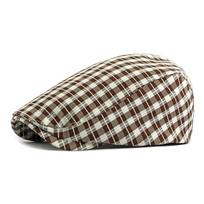 Vintage Check Beret Men Women Cap British Peaked Cap Painter's Cap kava