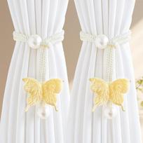 2PCS simulated butterfly adjustable curtain belt, pearl decoration non-punching curtain buckle, bedroom living room curtain decorative buckle 2 pieces geltona