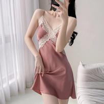 New Arrival: Women's Summer Ice Silk Lace Camisole Nightgown with Built-in Bra Pads - Ultra Soft, Lightweight, and Comfortable. L