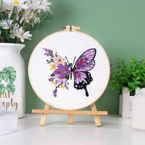 Butterfly Flower Embroidery Handmade Needle Punch Cross Stitch Kit Needle Thread DIY Crafts Embroidery Hoop Home Decoration