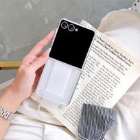 Integrated Anti Fall Wrist Strap Simple Transparent PC Case For Samsung Galaxy Z Flip 7 6 5 4 3 Fold Shockproof Proteciton Cover Galaxy Z Flip7 gryna