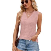 Women Summer Top Loose V Neck Vest Lace Splicing Sleeveless Spring Style S