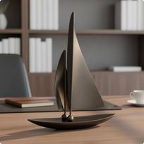 Stalinis burlaivio statulėlė Elegantiška metalinė skulptūra biuro stalui, svetainei gray
