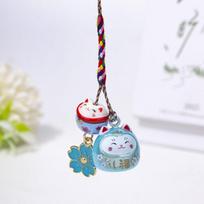 Cute Maneki Neko Key Chain Fantastic Phone Strap Creative Lucky Cat Pendant  Children mėlyna