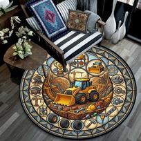 Construction Glass Art Round Area Rug Under Office Chairs Bedroom Living Room Home Decor 80cm x 80cm