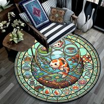 Koi Fish Glass Round Area Rug Under Office Chairs Bedroom Living Room Home Decor 80cm x 80cm