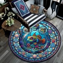 Underwater Glass Fish Round Area Rug Under Office Chairs Bedroom Living Room Home Decor 80cm x 80cm