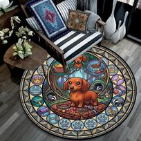 Glass Dog Fantasy Round Area Rug Under Office Chairs Bedroom Living Room Home Decor 80cm x 80cm