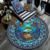 Underwater Treasure Hunt Round Area Rug Under Office Chairs Bedroom Living Room Home Decor 80cm x 80cm