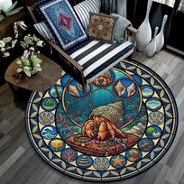 Oceanic Glass Crab Round Area Rug Under Office Chairs Bedroom Living Room Home Decor 80cm x 80cm