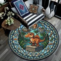 Dinosaur Kingdom Symbols Round Area Rug Under Office Chairs Bedroom Living Room Home Decor 80cm x 80cm