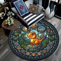 Dinosaur Glass Scene Round Area Rug Under Office Chairs Bedroom Living Room Home Decor 80cm x 80cm