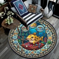 Royal Fish Kingdom Round Area Rug Under Office Chairs Bedroom Living Room Home Decor 80cm x 80cm