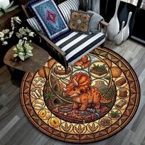 Dinosaur Adventure Glass Round Area Rug Under Office Chairs Bedroom Living Room Home Decor 80cm x 80cm
