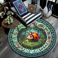 Ladybug Forest Adventure Round Area Rug Under Office Chairs Bedroom Living Room Home Decor 80cm x 80cm