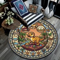 Royal Dinosaur Kingdom Round Area Rug Under Office Chairs Bedroom Living Room Home Decor 80cm x 80cm