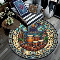 Latin Drums Festival Round Area Rug Under Office Chairs Bedroom Living Room Home Decor 80cm x 80cm