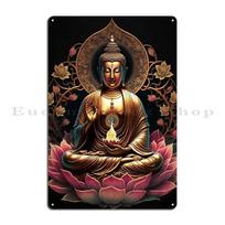 Buddha Beside Lotus Metal Sign Printing Printing Wall Custom Kitchen Mural Tin Sign Poster 20x30cm（7.8x11.8inch）