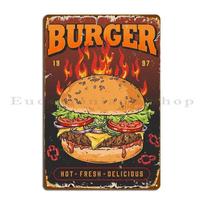 Burger Hot Fresh Delicious Metal Plaque Create Designing Wall Decor Wall Plaque Pub Tin Sign Poster 20x30cm（7.8x11.8inch）