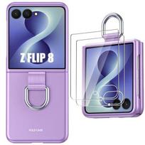 Case for Samsung Galaxy Z Flip 8, Shockproof Protection with Buckle - Purple - 2 Tempered Glasses violetinė