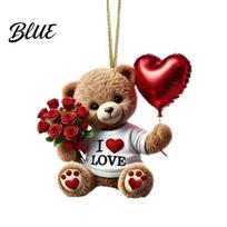Teddy Bear Hanging Ornament Ornament Holding Heart Balloon Red Rose Bouquet Decoration Acrylic Decoration Car Rearview Mirror 2D Flat Pendant