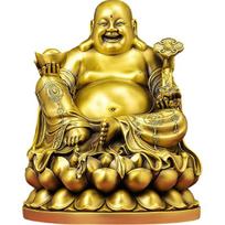Aris & Juno Brass Laughing Buddha on Lotus Seat Feng Shui Statue – Chinese Wealth & Happiness Figurine for Entryway, Home Office Desk or Shelf