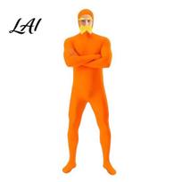 Halloween Dress Up Costume Face Open Costume Unisex Full Body Orange Bodysuit with Beard Yellow And Eyebrows for Men Women Adult Stretchy S oranžinė