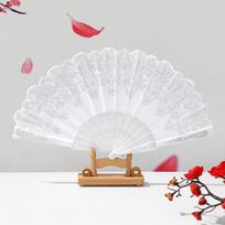 Elegant White Lace Folding Hand Fan, Portable Glitter Floral Fan for Summer Cooling, Wedding, Party & Spanish Dance Performance