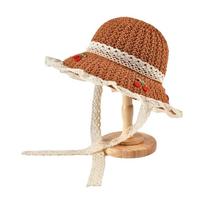Cherry Embroidered Straw Fisherman Hat Lace Woven Bucket Hat Fashion Women Sun Hat  Outdoor