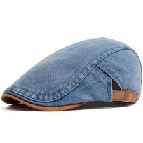 Denim Cotton Beret Hat Patchwork Design Peaked Cap Adjustable Flat Visor Hat  Casual Wear 1