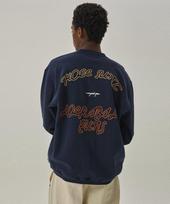 Mc Wood Gun Akarit 3326 Brushed Chain Embroidery Oversized Navy Sweatshirt S