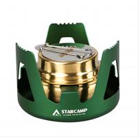 STARCAMP Mini Outdoor Camping Alcohol Stove for Backpacking Lightweight Brass Spirit Burner with Aluminium Stand žalia