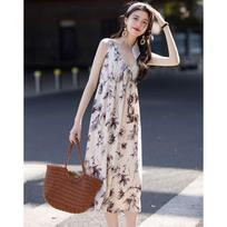Elegant V-Neck Strap A-Line Maxi Dress L pieno baltumo spalva