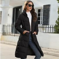 Women's Winter Long Parka Solid Color Thick Warm Hooded Cotton-padded Jackets Coats S juoda